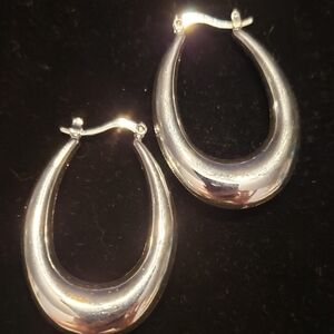NWOT Earrings Silverplated Lg Hoops, Hollow, Lightweight, Classic, Reflective 2"